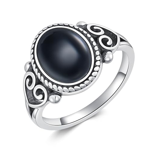 Vintage Filigran-Schwarzer Onyx Statement Ring 925 Sterling Silber Bohème-Schmuck Größe 10 von WSX