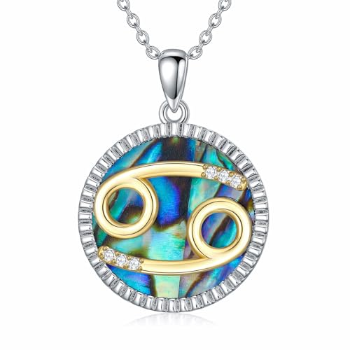 WSX 0,05 Cttw Diamant-Krebs-Anhänger mit Perlmutt für Damen - S925 Sterlingsilber 12 Sternzeichen-Münzanhänger von WSX