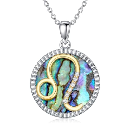 WSX 0,05 Cttw Diamant-Löwe-Anhänger mit Perlmutt für Damen - S925 Sterlingsilber 12 Sternzeichen-Münzanhänger von WSX