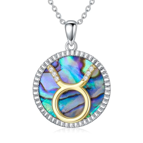 WSX 0,05 Cttw Diamant-Stier-Anhänger mit Perlmutt für Damen - S925 Sterlingsilber 12 Sternzeichen-Münzanhänger von WSX