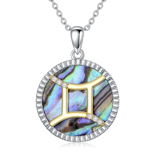 WSX 0,05 Cttw Diamant-Zwillinge-Anhänger mit Perlmutt für Damen - S925 Sterlingsilber 12 Sternzeichen-Münzanhänger von WSX