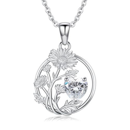 WSX 12 Geburtsmonatsblumen Halskette 925 Sterlingsilber Einzigartiger Blumenherz April Geburtsstein Anhänger Jubiläumsschmuck Geburtstagsgeschenk von WSX