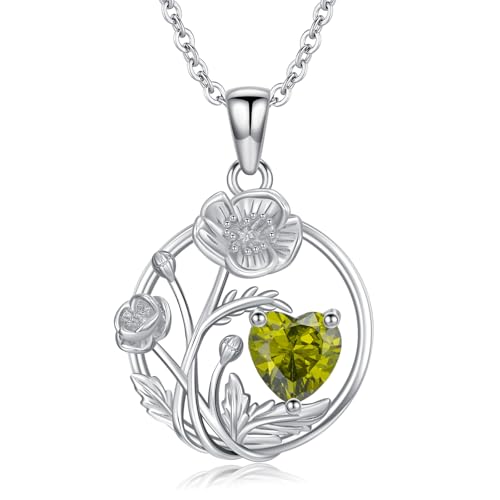 WSX 12 Geburtsmonatsblumen Halskette 925 Sterlingsilber Einzigartiger Blumenherz August Geburtsstein Anhänger Jubiläumsschmuck Geburtstagsgeschenk von WSX