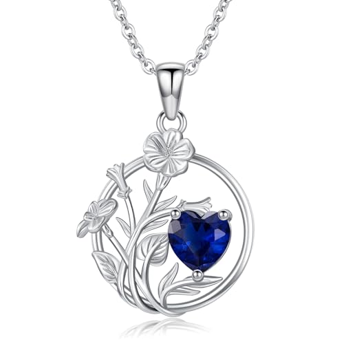 WSX 12 Geburtsmonatsblumen Halskette 925 Sterlingsilber Einzigartiger Blumenherz September Geburtsstein Anhänger Jubiläumsschmuck Geburtstagsgeschenk von WSX