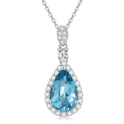 WSX 14K Massivgold 2CT Birnenförmiger London Blue Topas-Anhänger für Damen - Weißgold-Tränenanhänger als Schmuckgeschenk für Sie WSX 14K Massivgold 2CT Birnenförmiger London Blue Topas-Anhänger für Damen - Weißgold-Tränenanhänger als Schmuckgeschenk für Sie von WSX