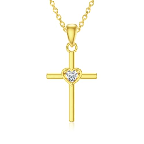WSX 14K Massivgold Herz-Kreuzanhänger mit Moissanit für Damen - Kleiner Gelbgold-Kreuzanhänger als Schmuckgeschenk für Sie WSX 14K Massivgold Herz-Kreuzanhänger mit Moissanit für Damen - Kleiner Gelbgold-Kreuzanhänger als Schmuckgeschenk für Sie von WSX
