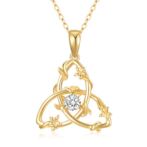 WSX 14K Massivgold Keltischer Knoten-Anh채nger f체r Damen - Gelbgold-Trinit채t-Knoten-Anh채nger als Schmuckgeschenk f체r Sie von WSX
