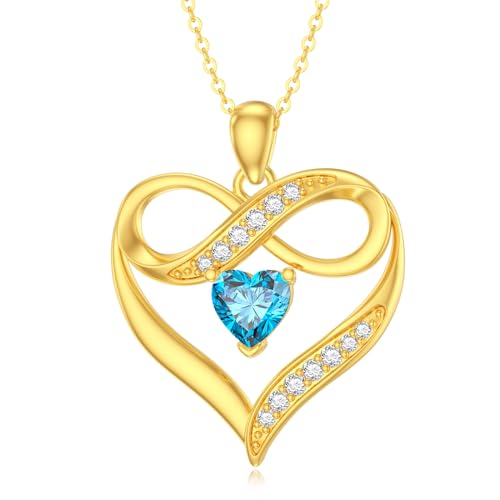 WSX 14K Massivgold Unendlichkeits-Herzanh채nger mit nat체rlichem London Blue Topas f체r Damen - Gelbgold-Herzanh채nger als Schmuckgeschenk f체r Sie von WSX