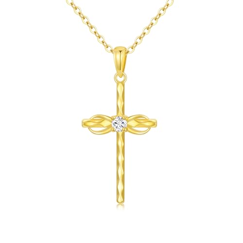WSX 14K Solid Gold Cross Infinity Pendant Necklace for Women Yellow Gold Small Cross Pendant Jewelry Gift for Her von WSX