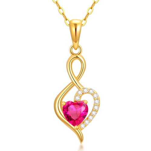 WSX 14K Solid Gold Infinity Heart Ruby Pendant Necklace for Women Yellow Gold Small Created Ruby and Diamond Pendant Jewelry Gift for Her von WSX