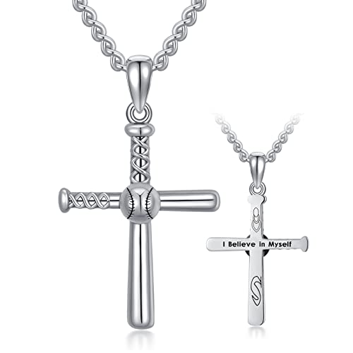WSX 925 Massiv Sterling Silber Baseball Kreuz Halsketten für Männer Heavy- Baseballschläger Kreuz Anhänger Mattschwarz von WSX