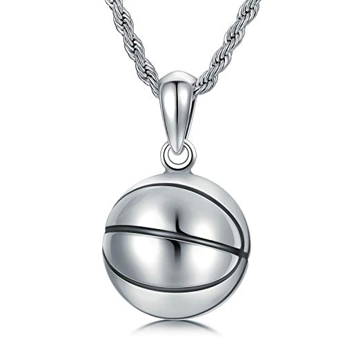 WSX 925 Sterling Silber Basketball Halskette für Männer Matte Textur Exquisite Sport Anhänger mit 2. 5MM 22"+2" Kette von WSX