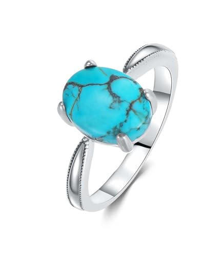WSX 925 Sterling Silber Echter Türkis Damenring, Zartes Einfaches Verlobungs Oval Blau Grün Edelstein Schmuck Größe T1/2 von WSX