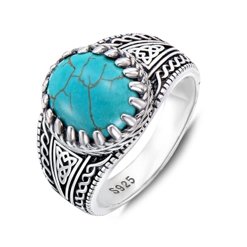 WSX 925 Sterling Silber Echter Türkis Ring für Herren 12x10 mm Echter Native American Ringe Vintage Schmuck für Mann Größe T1/2 von WSX
