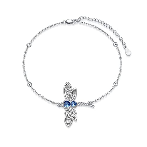 WSX 925 Sterling Silber Odonata Armband mit blauem Geburtsstein Kristall für Damen - Zierliches Armband für Schwester von WSX
