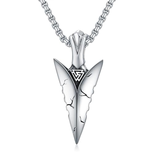WSX 925 Sterling Silber Pfeilspitze Halskette für Männer Valknut Pfeilkopf Anhänger mit 2mm Kette von WSX