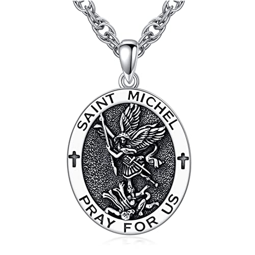 WSX 925 Sterling Silber St Michael Halskette für Männer Frauen Medaille Der Erzengel beschützt uns Katholische Medaillons Schmuck für Ehemann Vater WSX 925 Sterling Silber St Michael Halskette für Männer Frauen Medaille Der Erzengel beschützt uns Katholische Medaillons Schmuck für Ehemann Vater von WSX