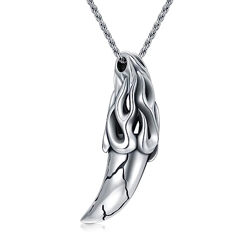 WSX 925 Sterling Silber Wikinger Wolfszahn Halskette für Männer Retro Nordic Giant Spike Anhänger Crack Graviert Oxidiert Ostern Thanksgiving Weihnachten für Vater von WSX