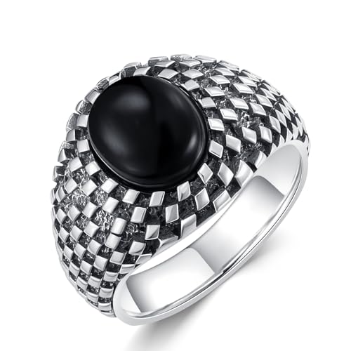 WSX 925 Sterlingsilber Schwarz Onyx Ring für Herren Oval Geformter Onyx Statement Ring Schwarz Edelstein Schmuck für Vater Größe 8 von WSX