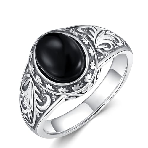 WSX 925 Sterlingsilber Schwarz Onyx Ring für Herren Statement Ring Edelstein Ring Schmuck für Onyx Liebhaber Größe 10 von WSX