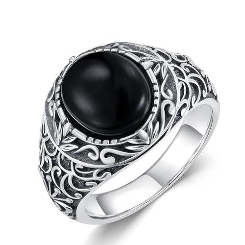 WSX 925 Sterlingsilber Schwarz Onyx Ring für Herren Statement Ring mit Schwarz Onyx Schmuck Geschenk für Vater Größe 12 von WSX