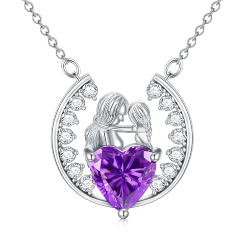 WSX Amethyst Halskette für Damen 925 Sterlingsilber Mutter Tochter Herz Anhänger Geburtstagsschmuck Muttertagsgeschenk WSX Amethyst Halskette für Damen 925 Sterlingsilber Mutter Tochter Herz Anhänger Geburtstagsschmuck Muttertagsgeschenk von WSX