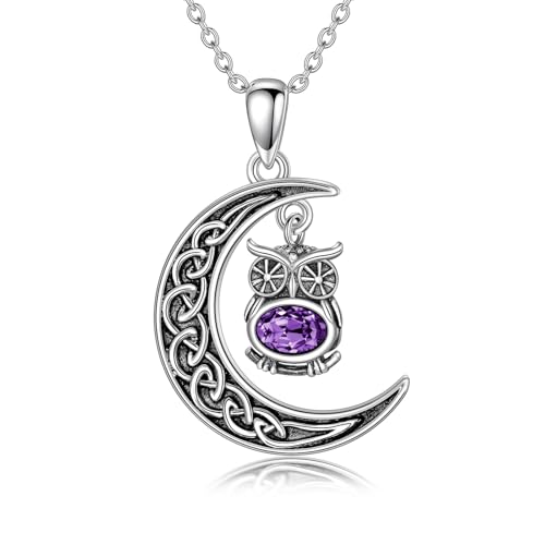 WSX Amethyst Keltischer Knoten Eulen Halskette für Damen 925 Sterlingsilber Halbmond Eulen Anhänger Schmuck Vintage Böhmen Geburtstagsgeschenk WSX Amethyst Keltischer Knoten Eulen Halskette für Damen 925 Sterlingsilber Halbmond Eulen Anhänger Schmuck Vintage Böhmen Geburtstagsgeschenk von WSX