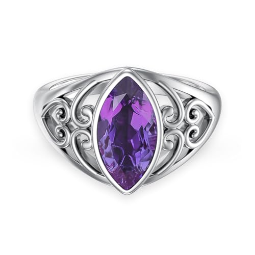 WSX Amethyst Versprechen Ring für Damen 12 * 6mm Marquis Geformte Natürliche Amethyst Ringe 925 Sterlingsilber Größe 8 von WSX