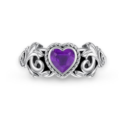WSX Amethyst Versprechen Ring für Damen 5mm Herz Geformte Amethyst Ringe 925 Sterlingsilber Vintage für Sie Ehefrau Mutter Größe 7 von WSX