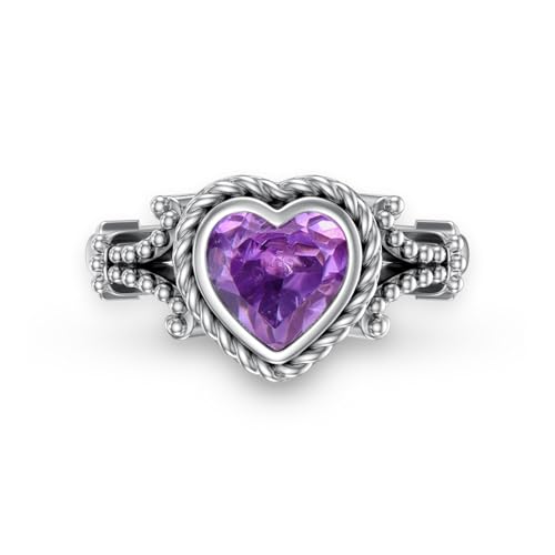WSX Amethyst Versprechen Ring für Damen 7mm Herz Geformte Amethyst Ringe Vintage 925 Sterlingsilber für Sie Ehefrau Mutter Größe 9 WSX Amethyst Versprechen Ring für Damen 7mm Herz Geformte Amethyst Ringe Vintage 925 Sterlingsilber für Sie Ehefrau Mutter Größe 9 von WSX