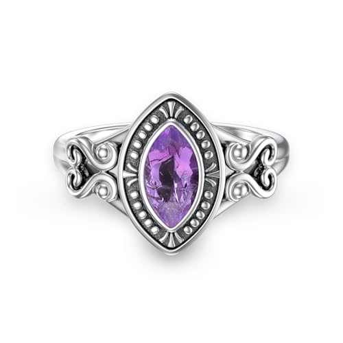 WSX Amethyst Versprechensring für Damen, 8 * 4mm Marquisenschliff natürlicher Amethystring, 925er Sterlingsilber Größe 6 von WSX