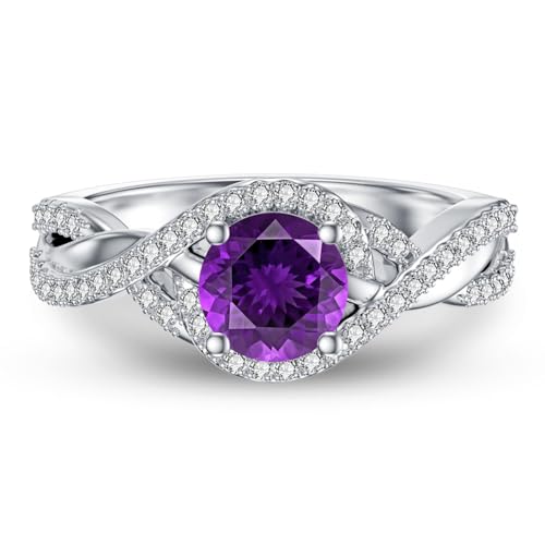 WSX Amethyst Versprechensring für Damen, gedreht, 925er Sterlingsilber, 1,28 Cttw natürliche Amethystringe Größe 8 von WSX