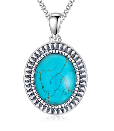 WSX Anhänger mit echtem Türkis im Southwest-Stil - 925 Sterling Silber Native American Design mit ovalem Edelstein für Ehefrau/Mutter WSX Anhänger mit echtem Türkis im Southwest-Stil - 925 Sterling Silber Native American Design mit ovalem Edelstein für Ehefrau/Mutter von WSX