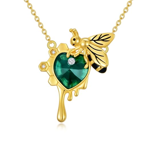 WSX Biene Halskette Sterling Silber 18K Gold plattiert Biene Anhänger Halskette mit Österreich Kristall Biene Schmuck Geschenk für Frauen von WSX