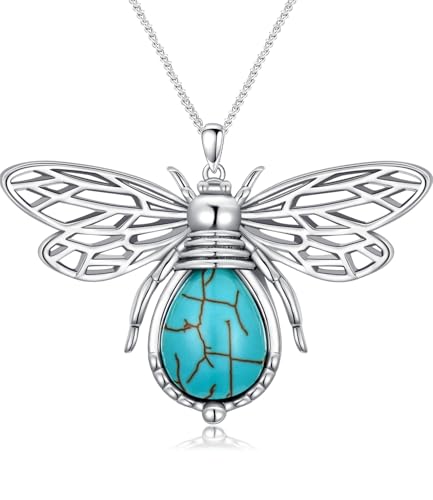 WSX Bienen-Anhänger mit echtem Türkis für Damen - 925 Sterling Silber mit grüner Hummel und schwarzen Flügeln für Ehefrau/Freundin WSX Bienen-Anhänger mit echtem Türkis für Damen - 925 Sterling Silber mit grüner Hummel und schwarzen Flügeln für Ehefrau/Freundin von WSX