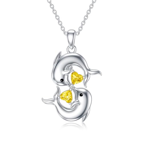 WSX Delphin November Geburtsstein Kristall Halskette 925 Sterling Silber doppelter Delphin Anhänger mit November Kristall für Frauen WSX Delphin November Geburtsstein Kristall Halskette 925 Sterling Silber doppelter Delphin Anhänger mit November Kristall für Frauen von WSX