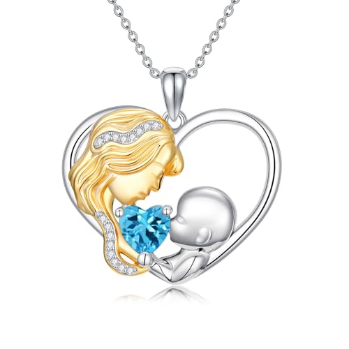 WSX Diamant-Herz-Geburtsstein-Kette für Damen - 925 Sterlingsilber Mutterherz-Kette mit Dezember-Geburtsstein als Muttertags- und Geburtstagsgeschenk von WSX