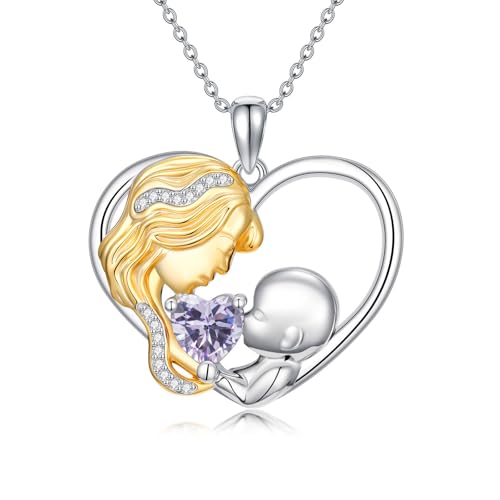 WSX Diamant-Herz-Geburtsstein-Kette für Damen - 925 Sterlingsilber Mutterherz-Kette mit Juni-Geburtsstein als Muttertags- und Geburtstagsgeschenk WSX Diamant-Herz-Geburtsstein-Kette für Damen - 925 Sterlingsilber Mutterherz-Kette mit Juni-Geburtsstein als Muttertags- und Geburtstagsgeschenk von WSX