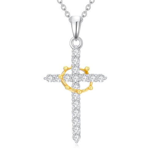 WSX Diamant-Kronenkreuzkette für Damen - 925 Sterlingsilber Kreuzkette mit Krone als Schmuckgeschenk WSX Diamant-Kronenkreuzkette für Damen - 925 Sterlingsilber Kreuzkette mit Krone als Schmuckgeschenk von WSX