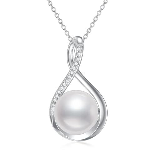 WSX Diamant-Unendlichkeits-Perlenanhänger für Damen - Sterlingsilber mit echtem Diamant und Süßwasserperle als Weihnachtsgeschenk für Ehefrau/Mutter/Freundin von WSX