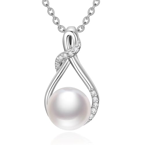 WSX Diamant-Unendlichkeits-Perlenkette für Damen - 925 Sterlingsilber Süßwasserperle mit Labor-Diamanten als Schmuck für Mütter/Ehefrauen WSX Diamant-Unendlichkeits-Perlenkette für Damen - 925 Sterlingsilber Süßwasserperle mit Labor-Diamanten als Schmuck für Mütter/Ehefrauen von WSX