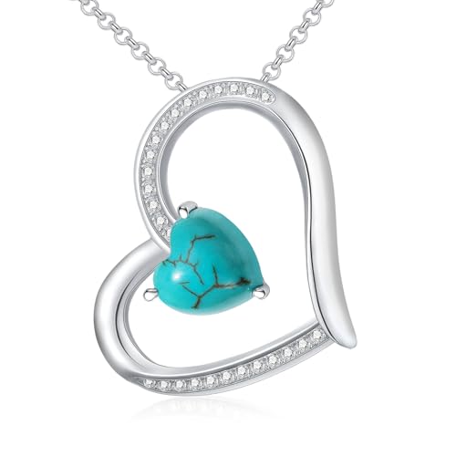 WSX Doppelherz-Anhänger mit echtem Türkis für Damen - 925 Sterling Silber Liebesanhänger mit Zirkonia für Ehefrau WSX Doppelherz-Anhänger mit echtem Türkis für Damen - 925 Sterling Silber Liebesanhänger mit Zirkonia für Ehefrau von WSX