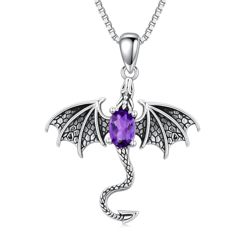 WSX Drachen Amethyst Anhänger Halskette für Damen Silberoxid Drachen Halsketten Vintage Schmuck Geburtstags WSX Drachen Amethyst Anhänger Halskette für Damen Silberoxid Drachen Halsketten Vintage Schmuck Geburtstags von WSX