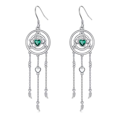 WSX Dream Cather Quasten-Creolen, 925er Sterlingsilber, Geschenke für Frauen zum Mutter-Ehe-Jubiläum (Smaragd) von WSX