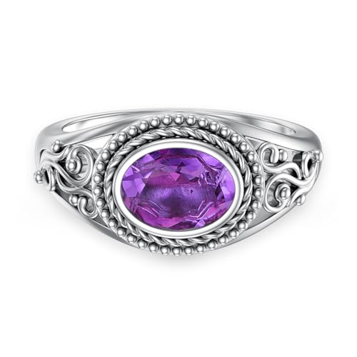 WSX East-West Amethyst Versprechensring für Damen, 8 * 6mm ovaler natürlicher Amethystring, 925er Sterlingsilber Größe 6 von WSX
