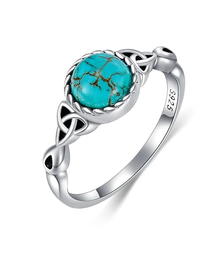 WSX Echte Türkis Celtic Knot Ringe für Damen 925 Sterling Silber Zarter Runder Edelsteinring Schmuck für Mutter Ehefrau Jubiläum Größe Q WSX Echte Türkis Celtic Knot Ringe für Damen 925 Sterling Silber Zarter Runder Edelsteinring Schmuck für Mutter Ehefrau Jubiläum Größe Q von WSX