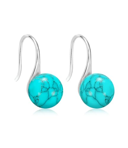 WSX Echte Türkis Ohrringe für Damen Tropfen 925 Sterlingsilber Grüner Edelstein Kugel Ohrringe Schmuck für Sie Ehefrau Mutter von WSX
