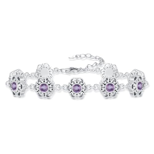 WSX Echter Amethyst Blumen Armband für Damen 925 Sterling Silber Heilstein Energie Schutz Schmuck WSX Echter Amethyst Blumen Armband für Damen 925 Sterling Silber Heilstein Energie Schutz Schmuck von WSX