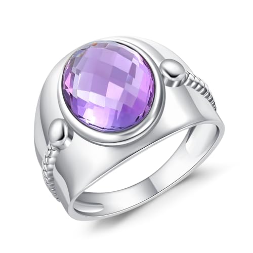 WSX Echter Amethystring für Damen, Sterlingsilber natürlicher ovaler Amethyst Edelstein Schmuck Geschenk für Frauen, Mutter, Ehefrau, Freundin Größe 7 von WSX