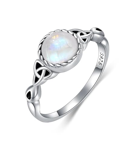 WSX Echter Mondstein Celtic Knot Ringe für Damen 925 Sterling Silber Zarter Runder Edelsteinring Schmuck für Mutter Ehefrau Jubiläum Größe Q von WSX